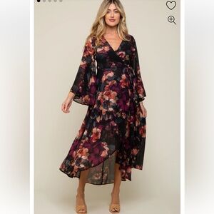 Pinkblush Floral Maxi Dress - Black and Pink